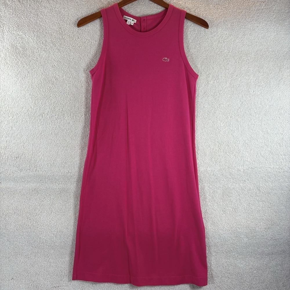 Lacoste Dress Pink Stretch Cotton Tank Dress Button Back Women's Size 34 XXS
